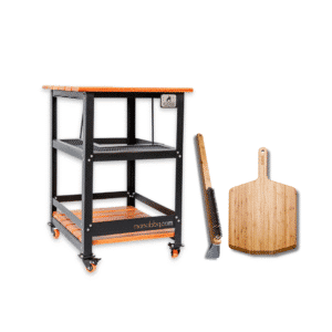 Combo Mesa Mano BBQ Mini Gas, pala de bambú y cepillo de limpieza Ooni.